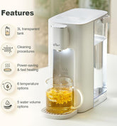 3L Instant Hot Water Dispenser – 6 Temp Settings (45–90°C), 5 Volume Options, Auto Clean, Child Lock, LED Night Light